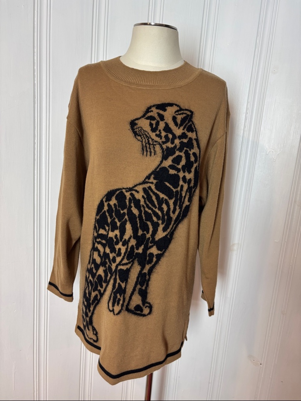Vintage MONDI Leopard Cheetah Intarsia Wool Sweater - Size 36